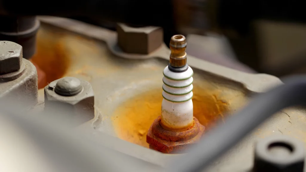 Zdjęcie przedstawia zapieczoną świecę w głowicy.